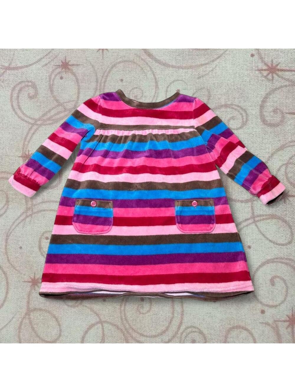 Oshkosh B'gosh Dress Velour Soft Striped Multi-color Baby 12 M Long Sleeve GC